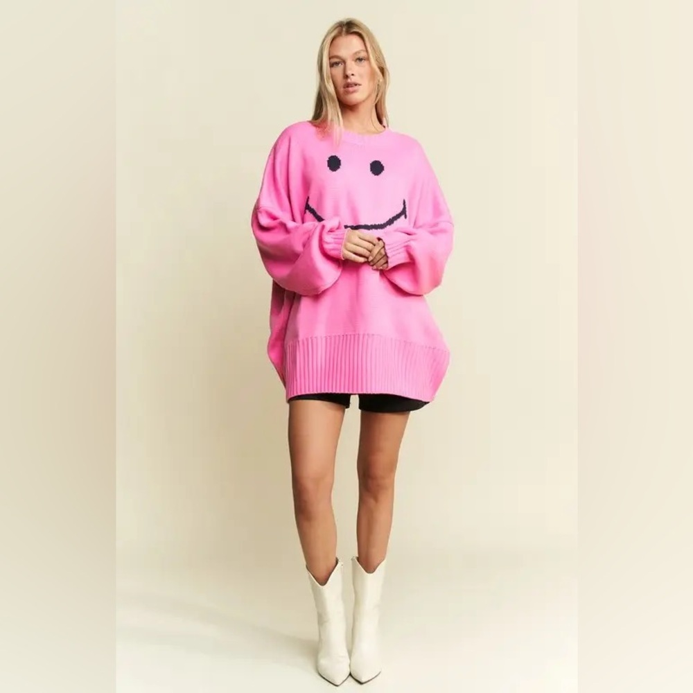 Jade by Jane Oversized Smiley Face Sweater